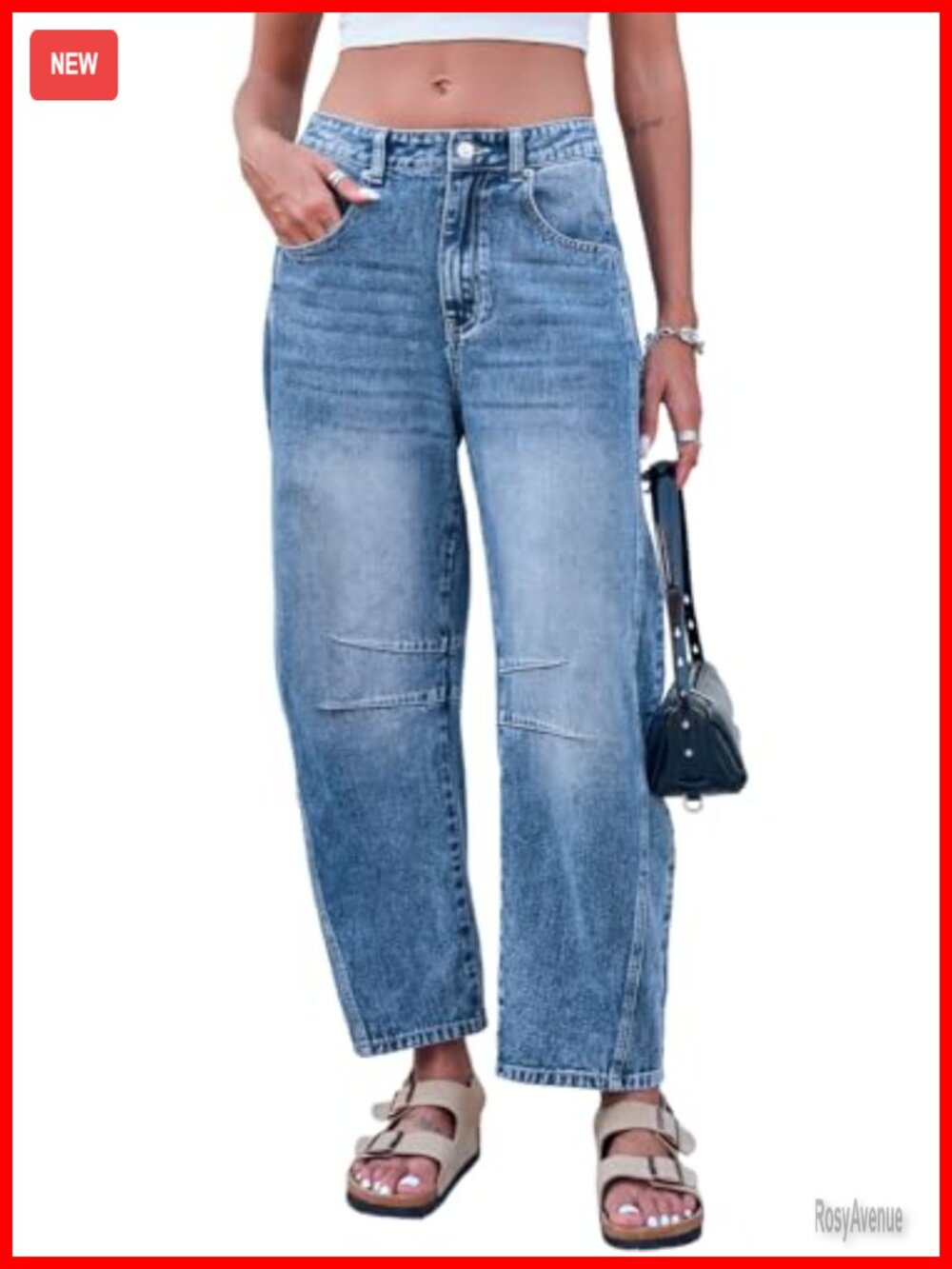 Barrel Jeans Women Mid Rise Stretchy Baggy Wide Leg Ankle Denim Pants